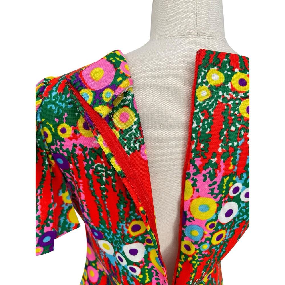 Vintage Flower Power Mini Dress Retro Floral Psychedelic Handmade 60s Size Small - Picture 10 of 14
